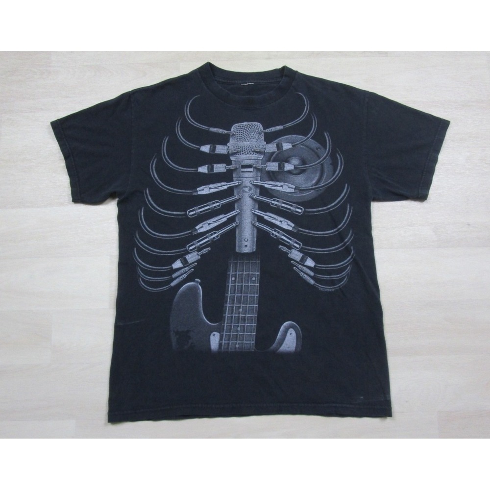 Y2K Liquid Blue Amped Up AOP T Shirt Men's (M) Guitar Ribcage Skeleton Music
